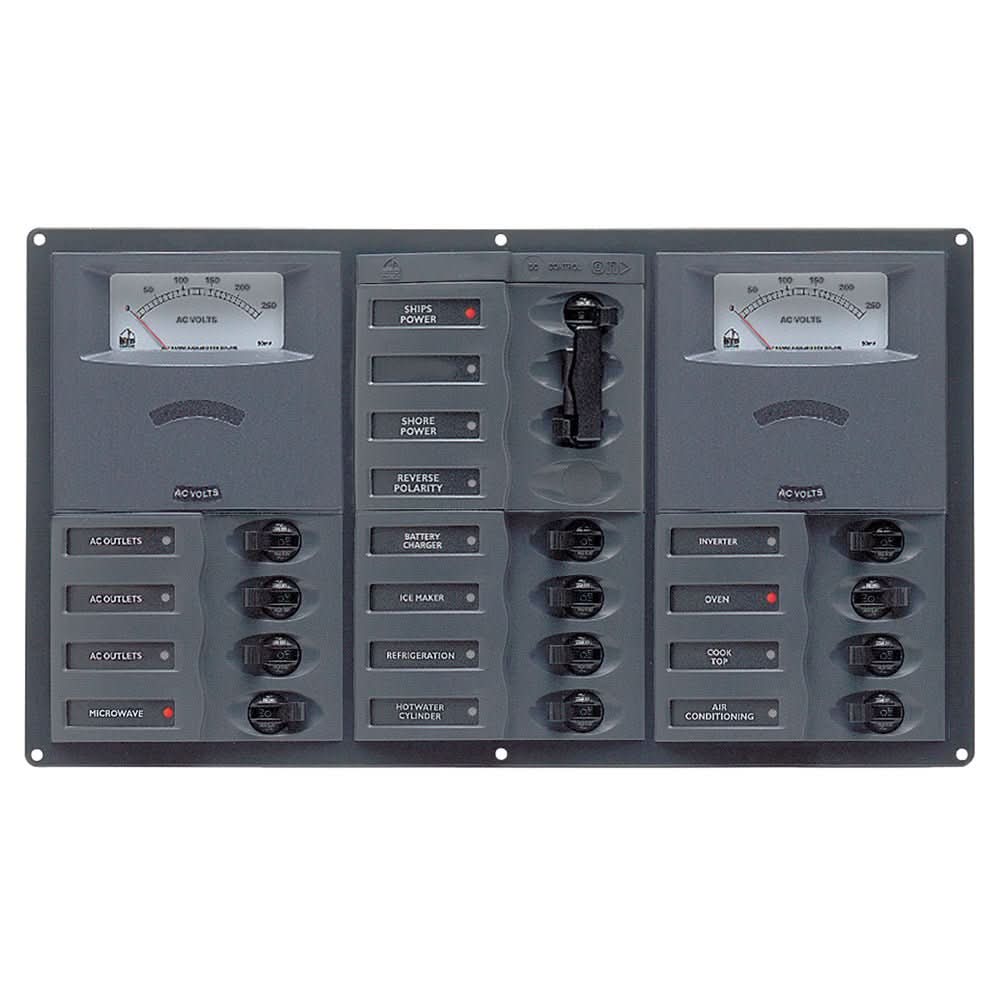 BEP AC Circuit Breaker Panel w/Analog Meters, 12SP 2DP AC230V Stainless Steel Horizonal - 900 - AC3 - AM - Anchor Express