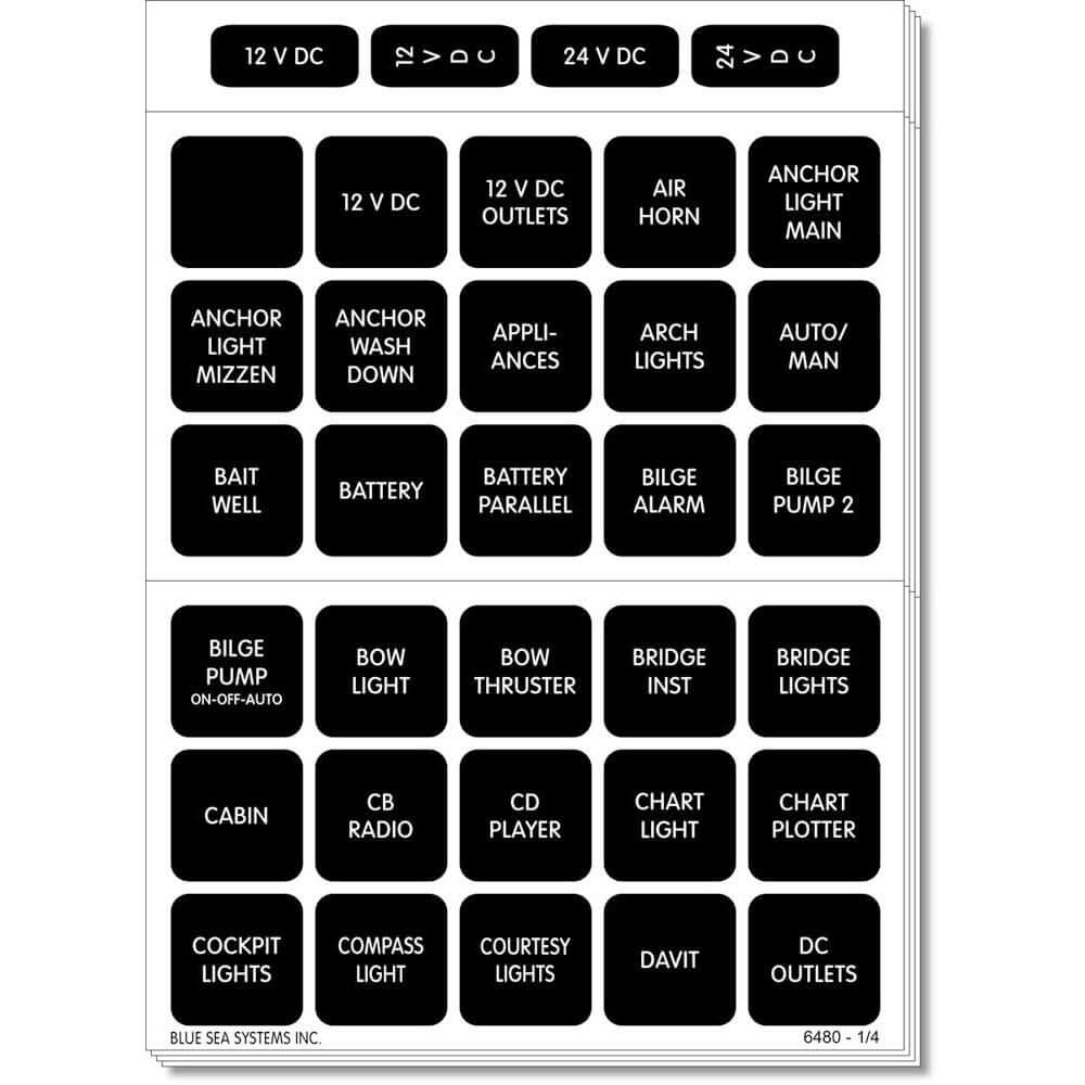Blue Sea 4218 Square Format Label Set for Battery Management Panels - 30 - 4218 - Anchor Express