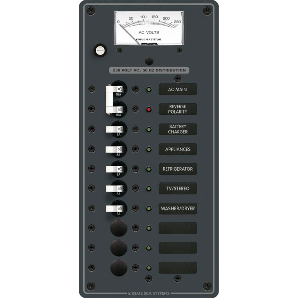 Blue Sea 8588 Breaker Panel - AC Main + 8 Positions (European) - White - 8588 - Anchor Express