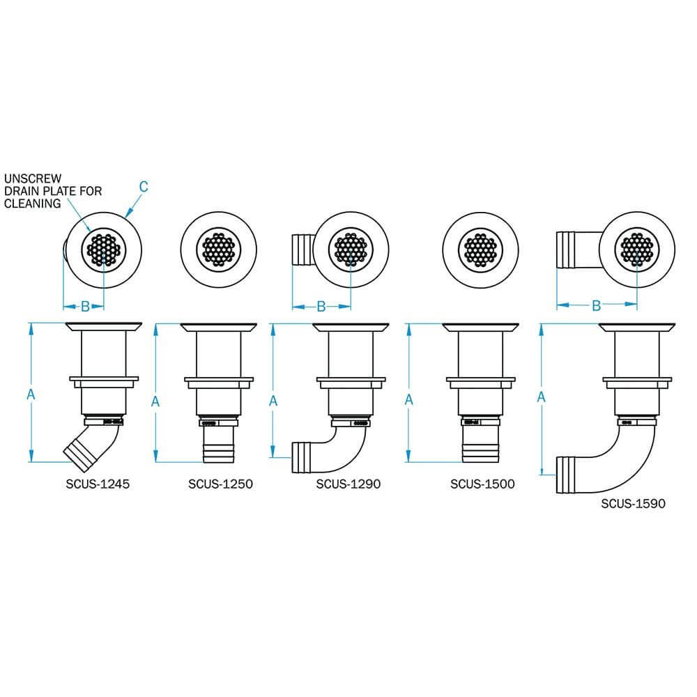 GROCO 1 - 1/2" Hose Barb Stainless Straight Deck Drain - SCUS - 1500 - Anchor Express