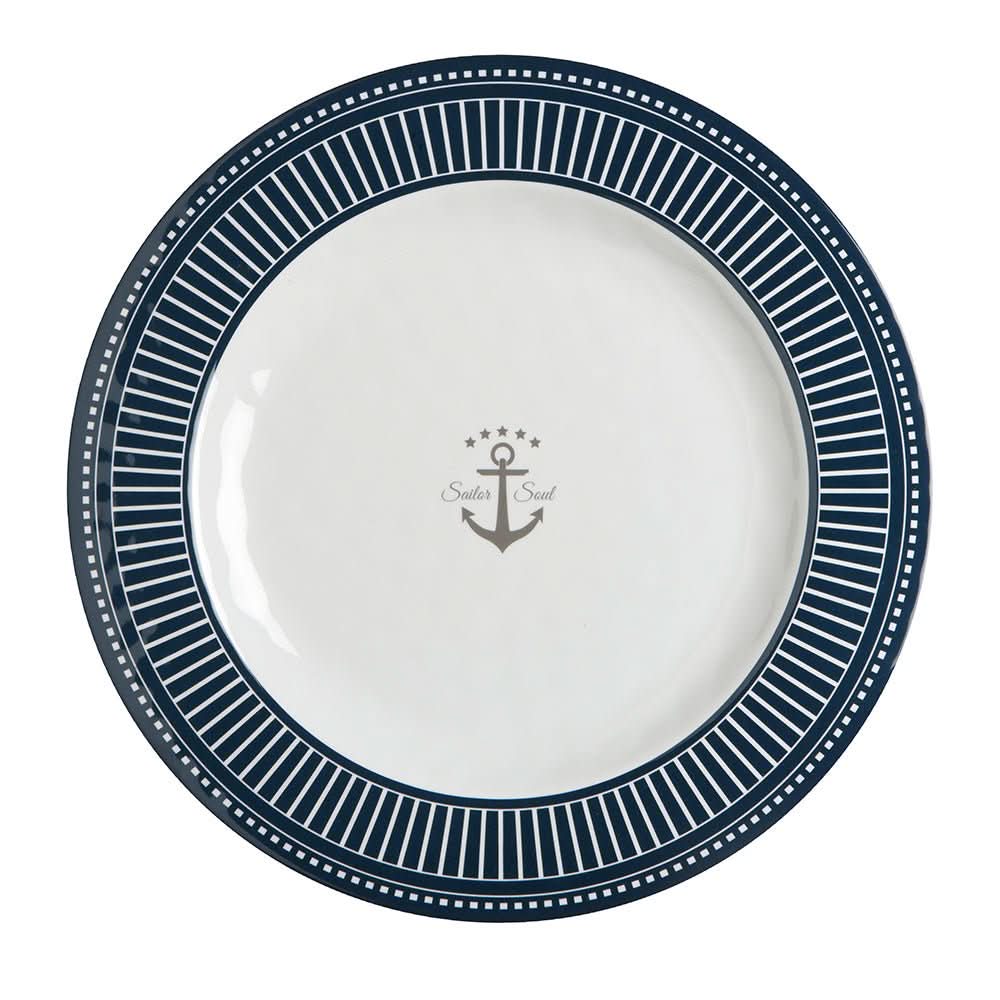 Marine Business Melamine Flat, Round Dinner Plate - SAILOR SOUL - 10" Set of 614001C - 14001C - Anchor Express