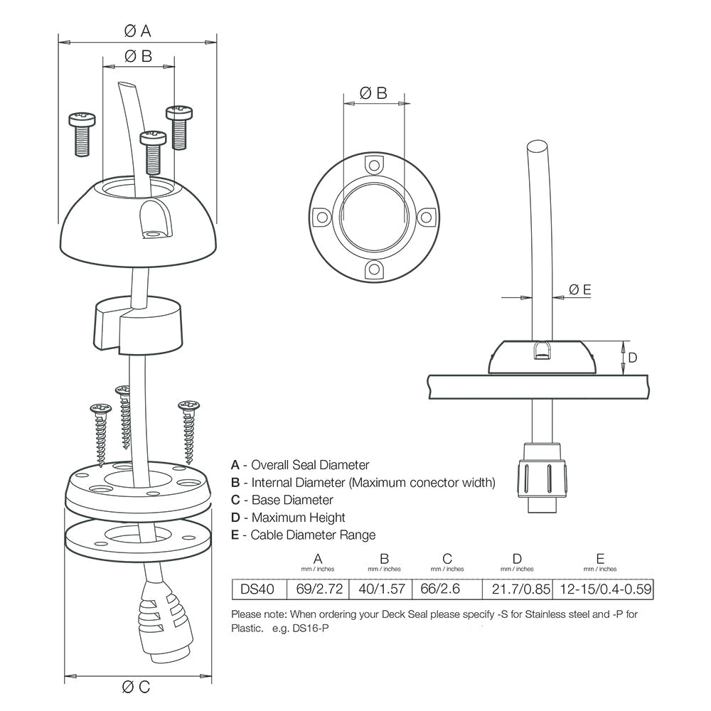 Scanstrut DS40 - S Vertical Cable Seal - Stainless Steel - DS40 - S - Anchor Express