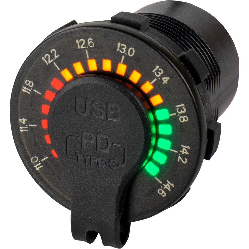 Sea - Dog Round Rainbow Voltmeter w/USB & USB - C Power Socket - 426519 - 1 - Anchor Express