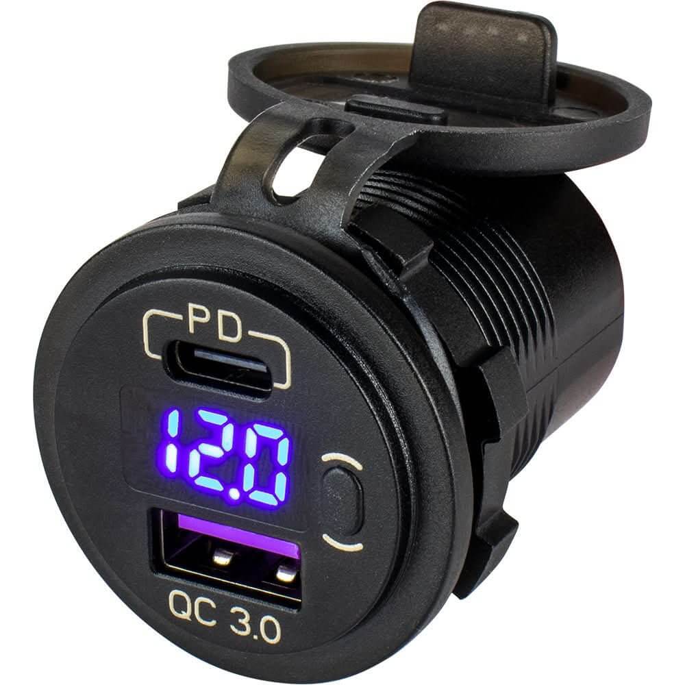 Sea - Dog Round USB & USB - C Power Socket w/Hidden Voltmeter - 426518 - 1 - Anchor Express