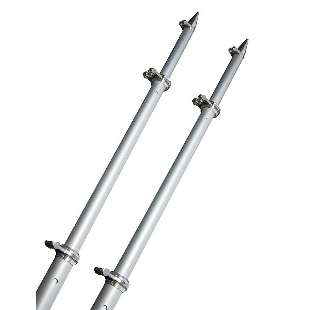 Taco 18' Deluxe Outrigger Poles in silver with 360-degree swivel rollers and telescopic design for offshore fishing