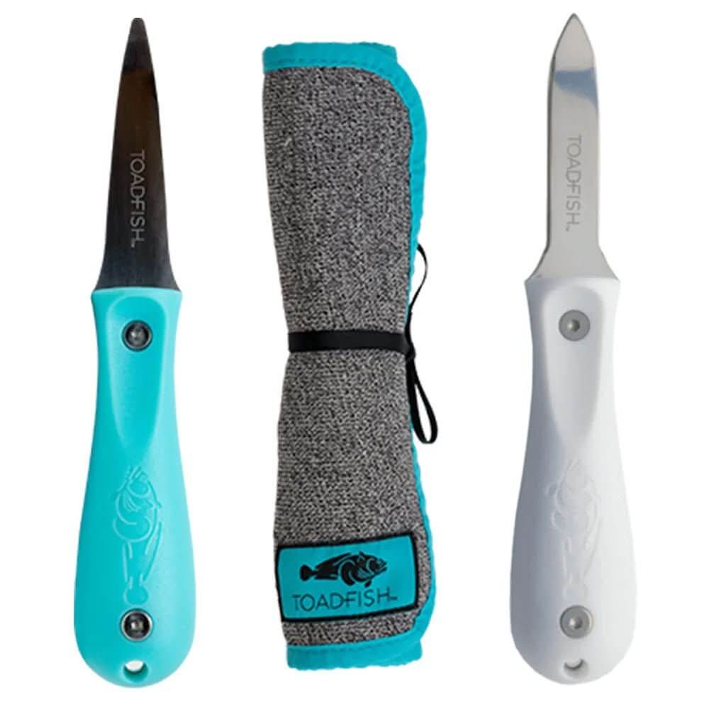 Toadfish Shucker's Bundle - Put 'Em Back Oyster Knife, Professional Oyster Knife & Cut - Proof Shucking Cloth - 1014 - Anchor Express