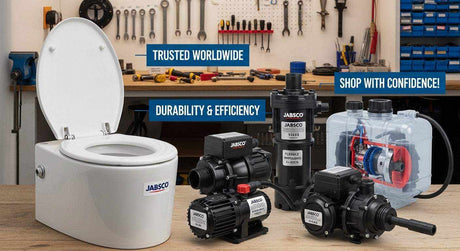 Jabsco marine pump and toilet product lineup for reliable, durable, and efficient use in boats, RVs, and industrial applications