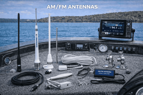 Marine AM FM antennas designed for clear, durable radio reception on boats