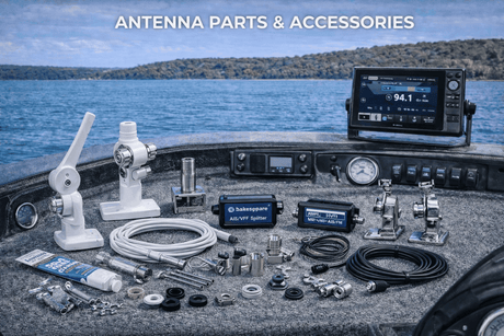 Marine antenna parts and accessories including mounts, cables, connectors, and hardware for reliable signal and durable marine use