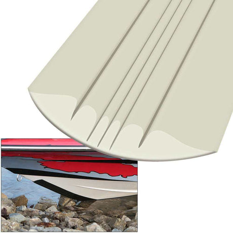 Close-up of durable keelguards protecting a boat hull from scratches and abrasion during docking and trailering