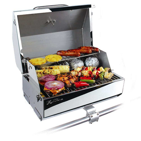 Marine grills and stainless steel grill accessories for onboard boating cooking