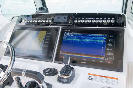 Advanced marine navigation instruments including GPS chartplotters, compasses, radar, and marine gauges for precise vessel operation