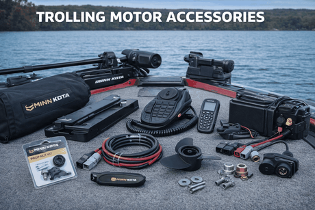 High-quality trolling motor accessories including mounts, props, wiring kits, and protective gear for improved performance and durability.