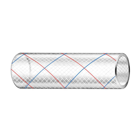 Trident Marine 3/8" x 50' Clear Reinforced PVC Hose Tubing Red & Blue Tracer - 162-0386
