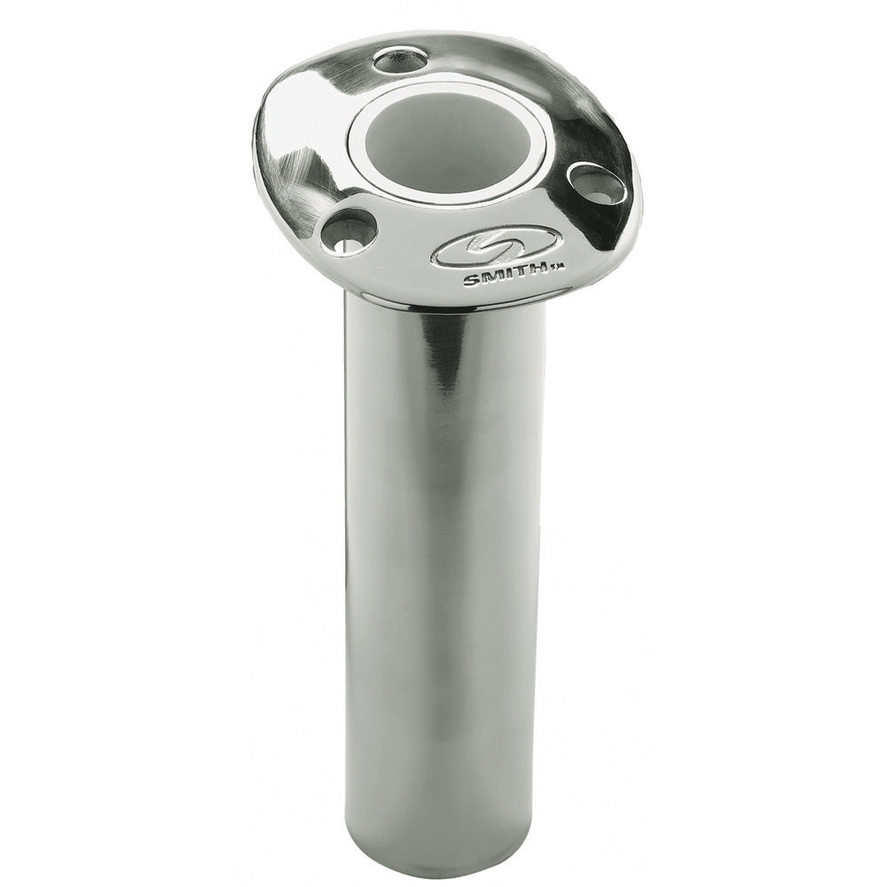 C.E. Smith Flush Mount Rod Holder - 0 Degree & 9" Depth - Stainless Steel - Cast Bottom - White Vinyl Liner - 53670CA