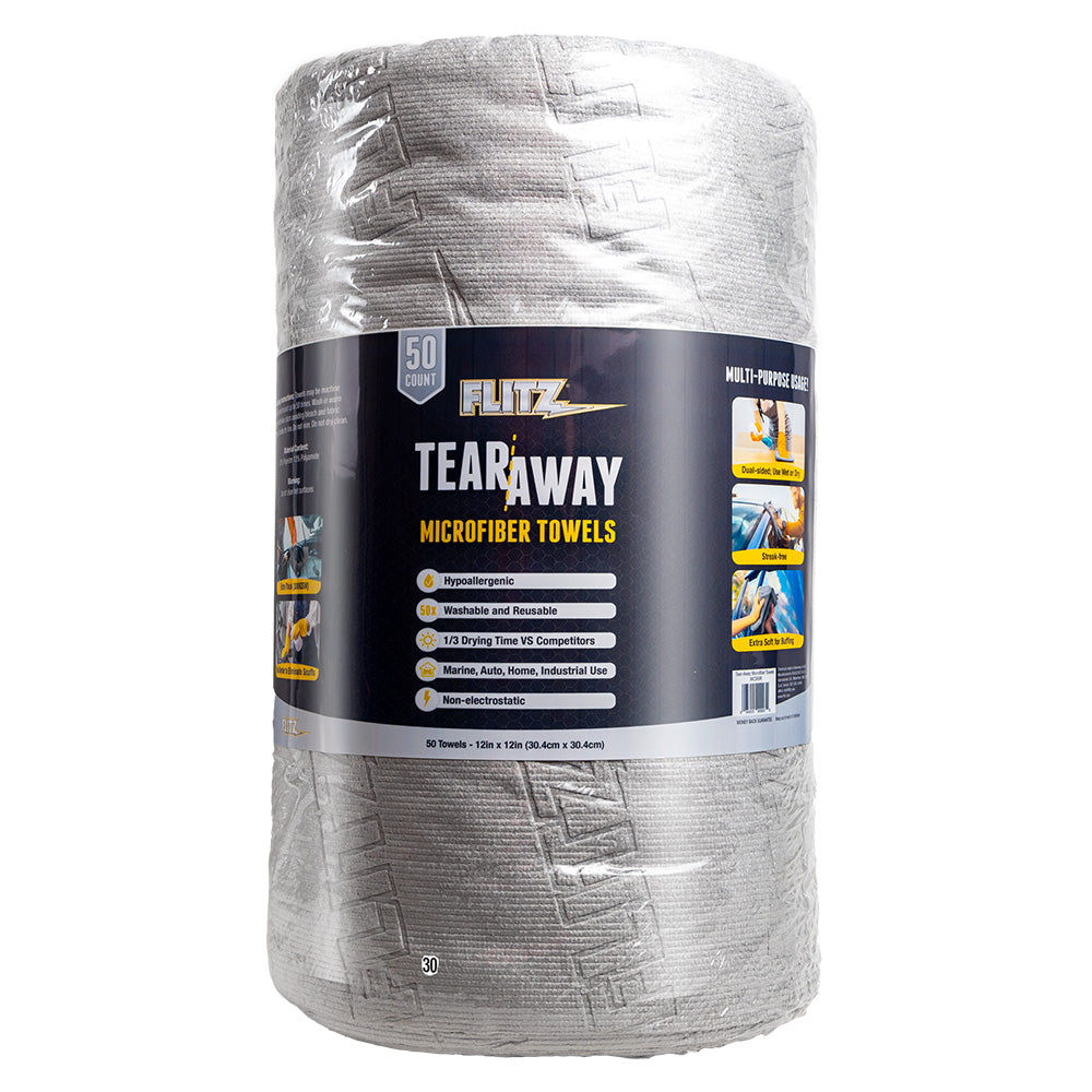 Flitz 12"x12" Tear-Away Microfiber Towels - 50-Count - Grey - MC300R