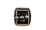 A black and tan car seat cushion shown from the underside, revealing the foam structure, mounting holes, and attached retail tags, set against a plain white background.
