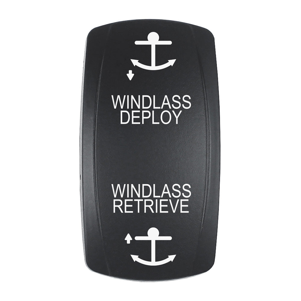 Pacer Actuator - 'WINDLASS DPLY/RTRV' f/V Series Contura Switches - Black - Laser Etched (Top/Bottom Light)