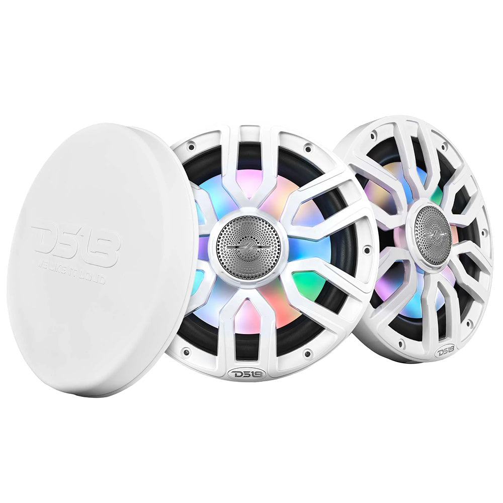 DS18 8" 2-Way Coaxial Marine Speakers w/Digital LED Lights & Bullet Tweeter - White - 175W, 4-Ohm - NXL-IQ8/WH
