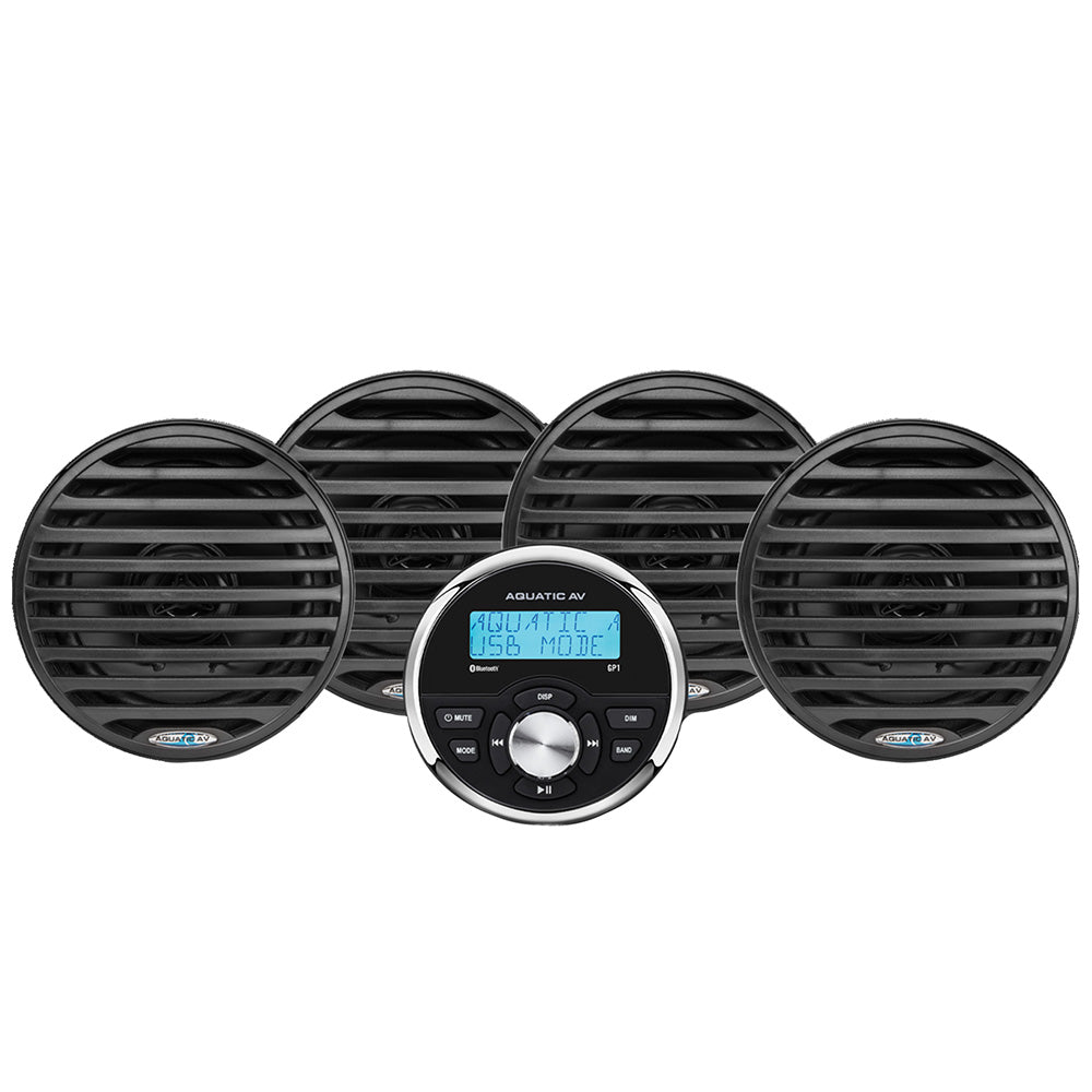 Aquatic AV EG100 Economy Gauge Stereo and 6.5-Inch Waterproof Marine Speakers Kit - Black - EG100