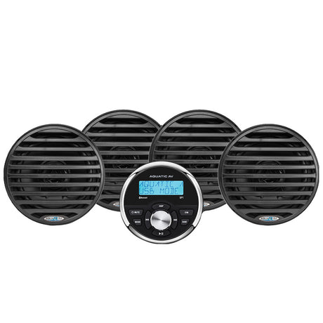Aquatic AV EG100 Economy Gauge Stereo and 6.5-Inch Waterproof Marine Speakers Kit - Black - EG100