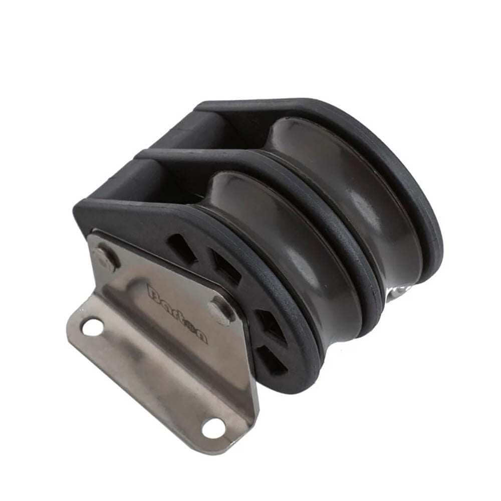 Barton 45mm double nylon block with stainless steel frame and acetal sheaves for sailing rigging