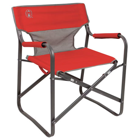 Coleman Outpost Breeze Deck Chair - Red with Steel Frame and Mesh Back for Comfort and Durability