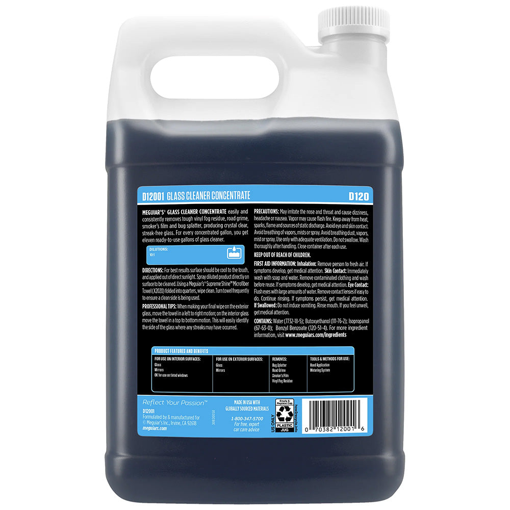 Meguiar's Glass Cleaner Concentrate - 1 Gallon for Crystal Clear, Streak-Free Windows