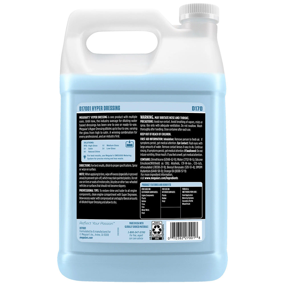 Meguiar's Hyper Dressing 1 Gallon - Versatile Water-Based Dressing for Interior & Exterior Surfaces