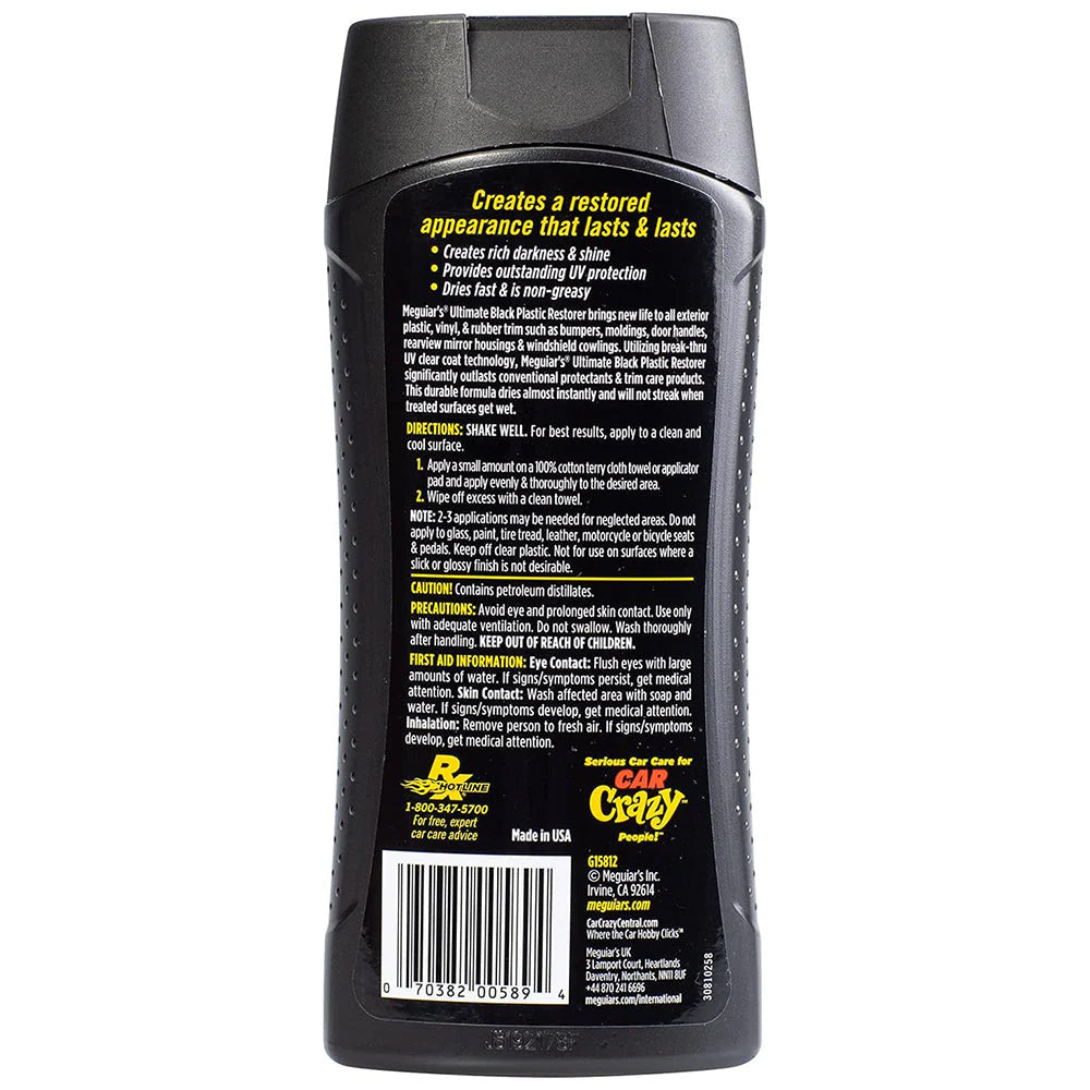 Meguiar's Ultimate Black Plastic Restorer 12oz - Restores Exterior Trim & Rubber