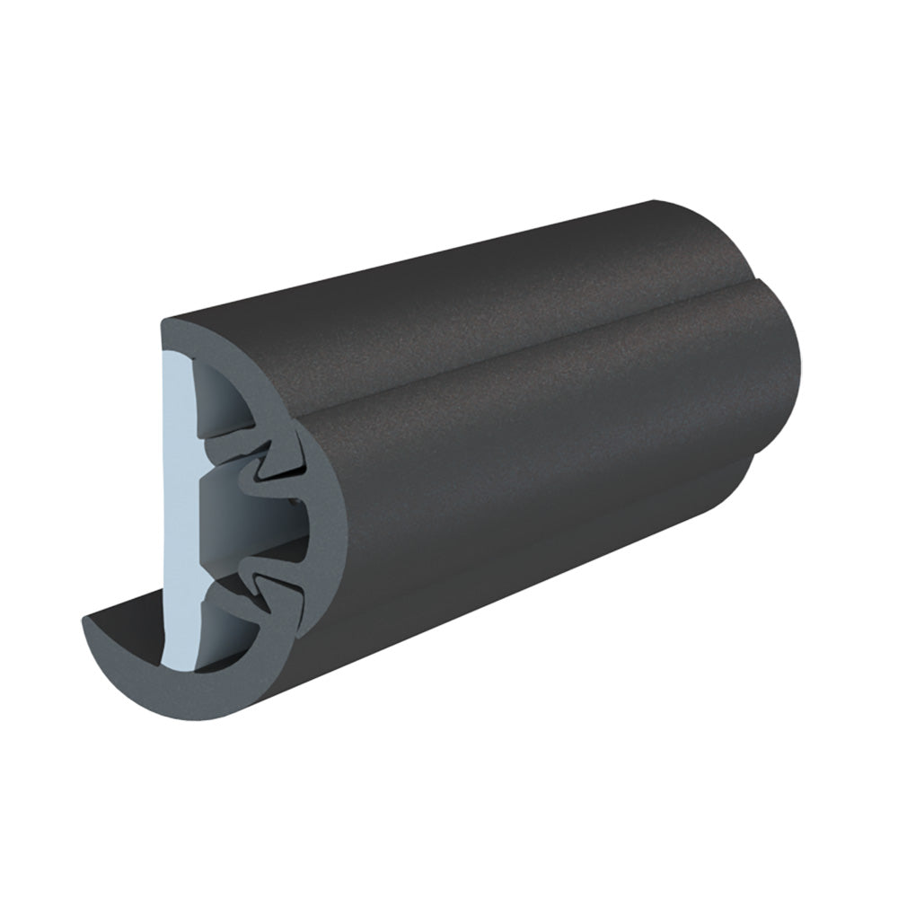 TACO Marine SuproFlex Rub Rail Kit with Flex Vinyl Overlay Insert - 1-5/8 inch Height x 7/8 inch Width x 60 Feet Length - Black with Black Insert