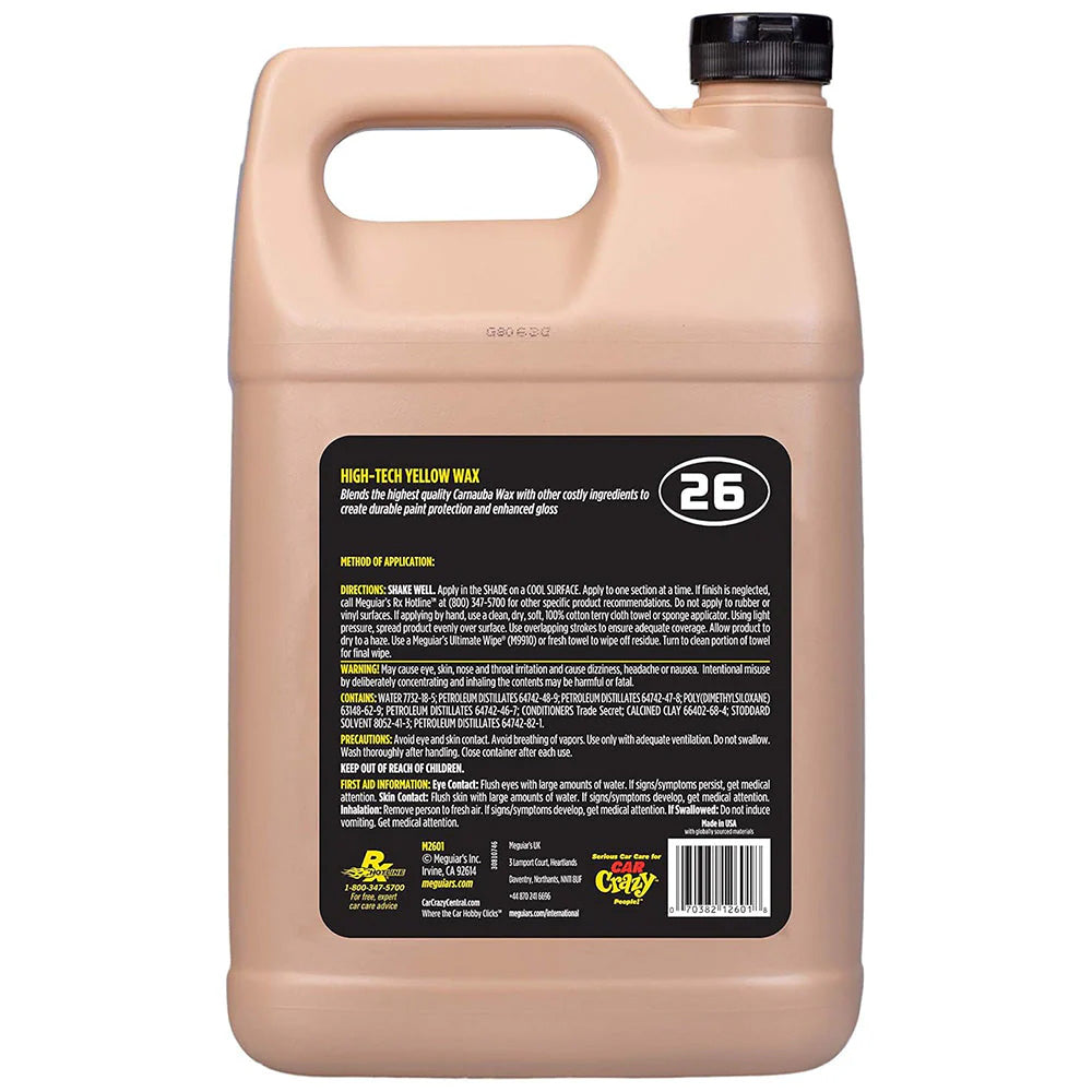 Meguiar's M2601 Professional Hi-Tech Yellow Liquid Wax - 1 Gallon for Deep Gloss and Durable Paint Protection