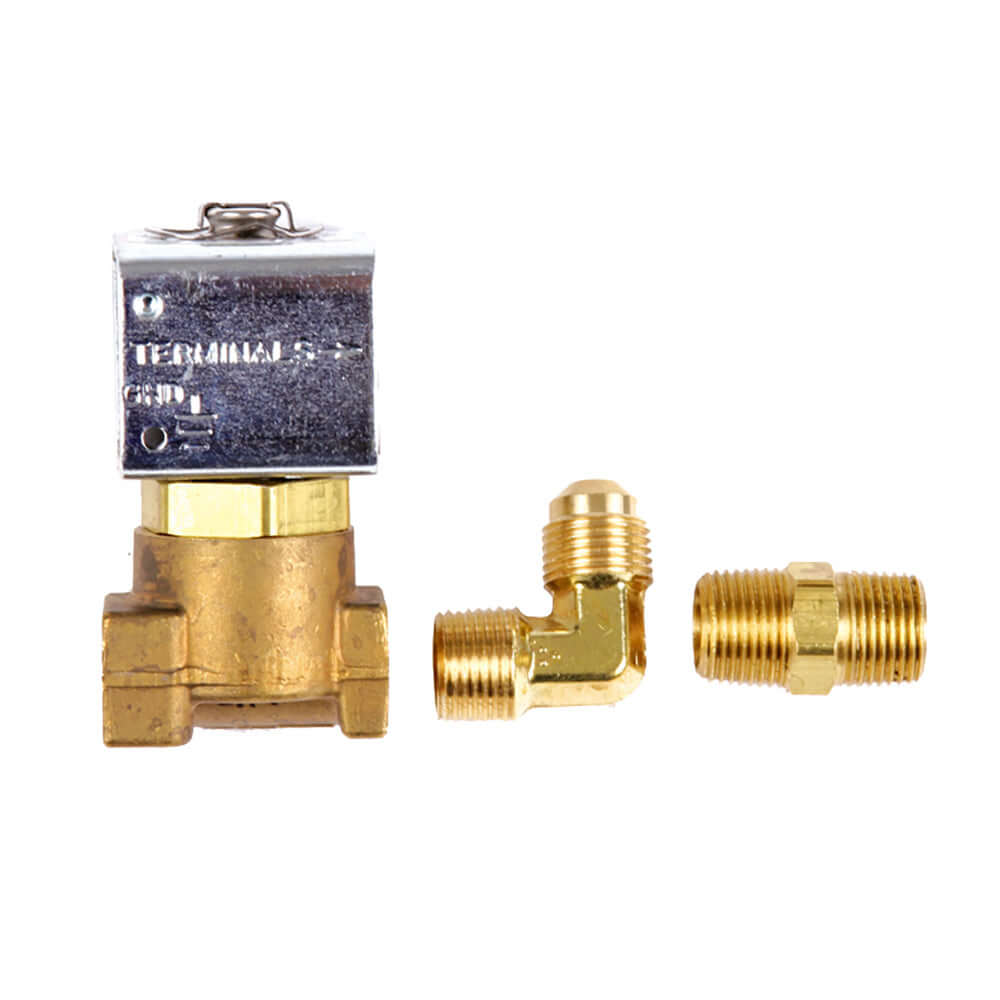 Trident Marine Low-Pressure Brass Solenoid Shut-Off Valve 1/4" Ports & 2 Brass Connection Fittings - 1300-7708.2-KIT