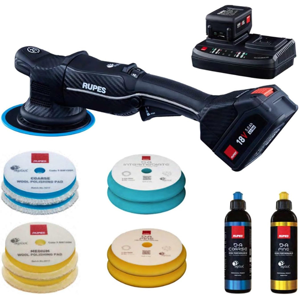 RUPES BigFoot HLR21 iBrid Cordless & Corded Random Orbital Polisher Basic Kit - HLR21/CB2/BAS