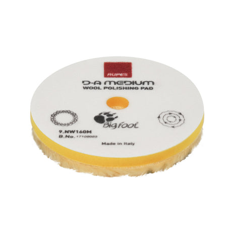 RUPES D-A Medium Wool Polishing Pad 160mm - Yellow for Dual Action Polishers - 9.NW160M