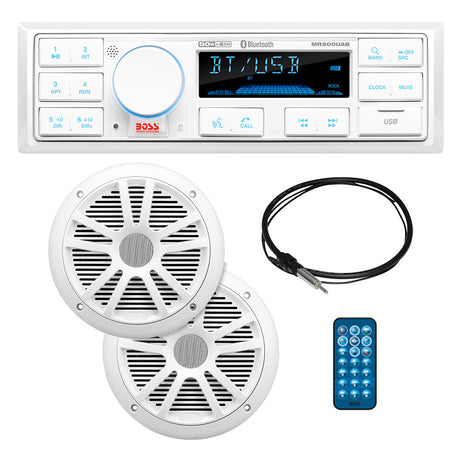 Boss Audio MCK500WB.6 Marine Audio Kit with MR500UAB Radio, Dual MR6W Speakers, and Antenna - CRMCK500WB.6