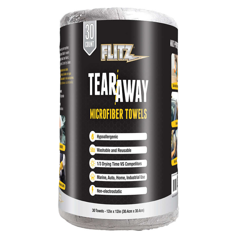 Flitz 12" x 12" Tear-Away Microfiber Towels - Grey *30-Pack - MC330R