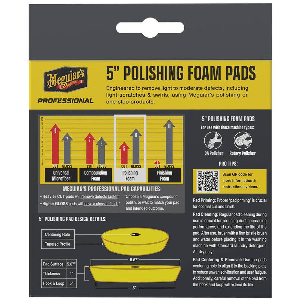 Meguiar's Professional 5" Polishing Foam Pads 2-pack for scratch and swirl removal, reusable polishing discs