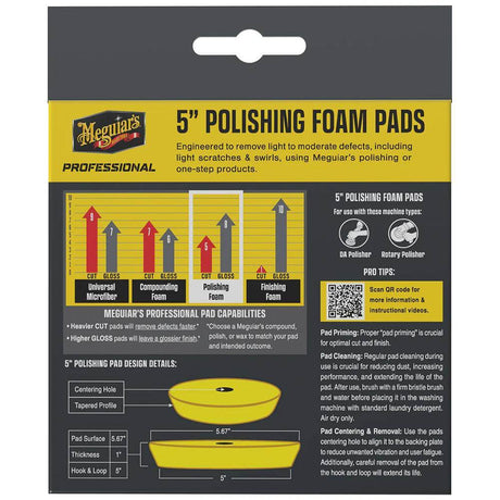 Meguiar's Professional 5" Polishing Foam Pads 2-pack for scratch and swirl removal, reusable polishing discs