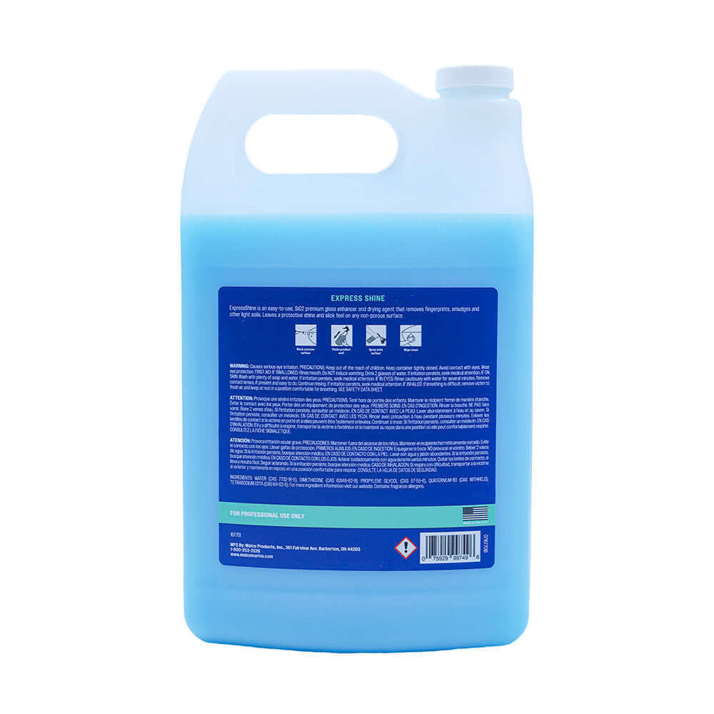 Malco Express Shine SiO2 Detail Spray 167701 in a one-gallon white container for professional automotive ceramic paint protection.