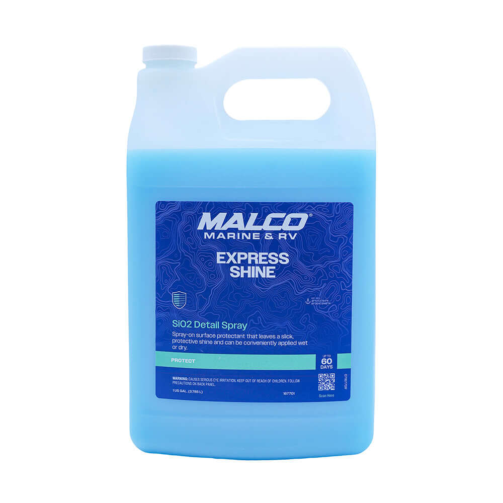 Malco Express Shine SiO2 Detail Spray 167701 in a one-gallon white container for professional automotive ceramic paint protection.