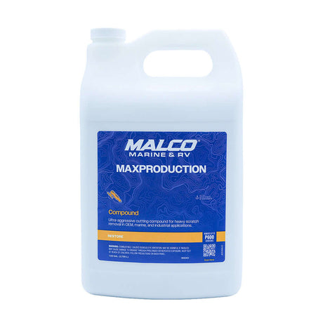 Malco MaxProduction Compound 165001 in a one-gallon white jug, high-performance automotive paint correction and polishing compound.