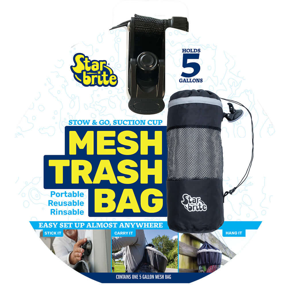 Star brite Mesh Trash Bag with locking suction cup and litter guard cinch tie for boats and outdoor use