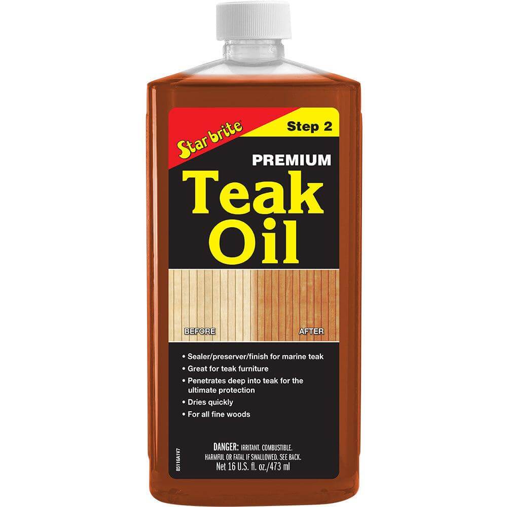 Star brite Premium Golden Teak Oil 16 oz container for wood protection