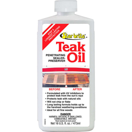 Star brite Teak Oil - Long Lasting, Penetrating, Sealer, & Preserver w/UV Inhibitors - 16 oz - 81616