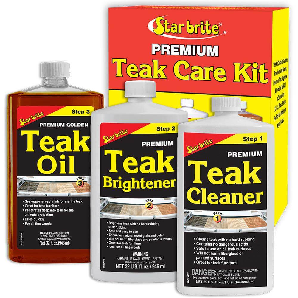 Star brite Premium Teak Care Kit 32 oz for restoring and protecting teak wood surfaces