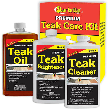Star brite Premium Teak Care Kit 32 oz for restoring and protecting teak wood surfaces