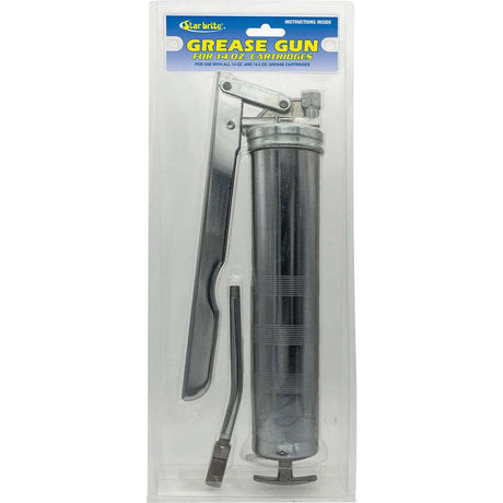 Star brite heavy-duty lever grease gun for 14 oz cartridge with durable steel barrel and corrosion-resistant finish