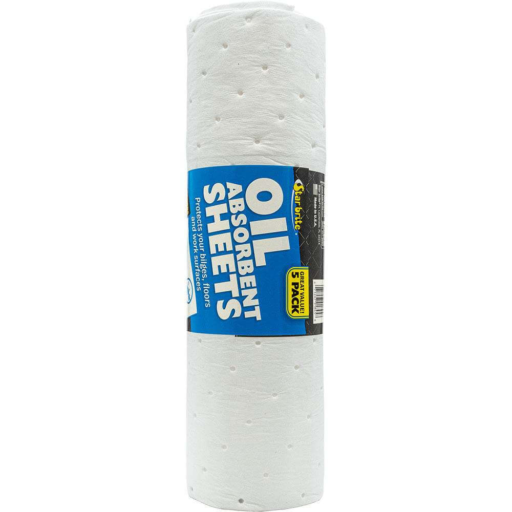 Star brite High-Efficiency Oil Absorbent Sheets 5-pack absorbing oil fuel and grease with water repelling design for marine and workshop use