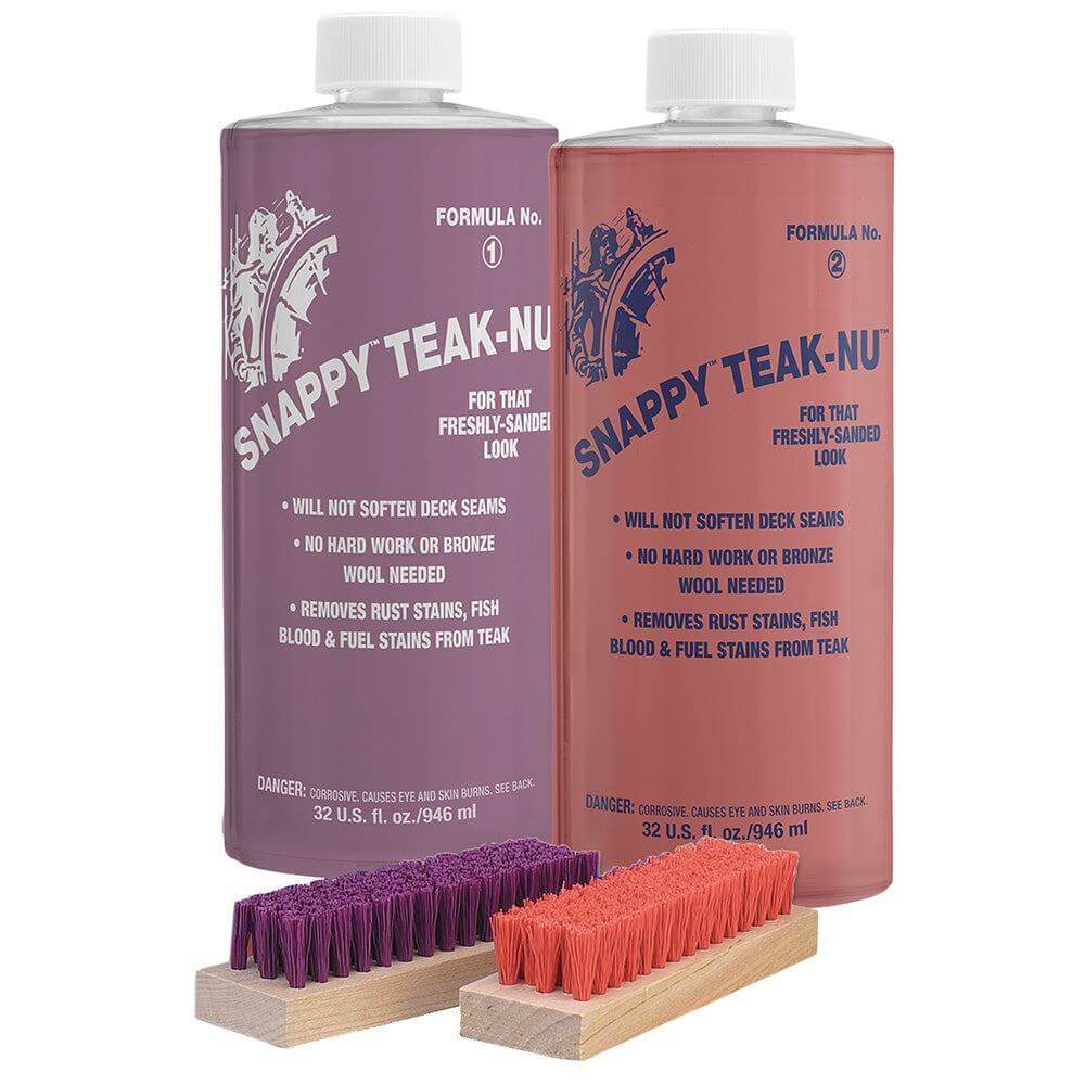 Snappy Teak-Nu Kit 32 oz wood restore formula with bristle brush for teak maintenance